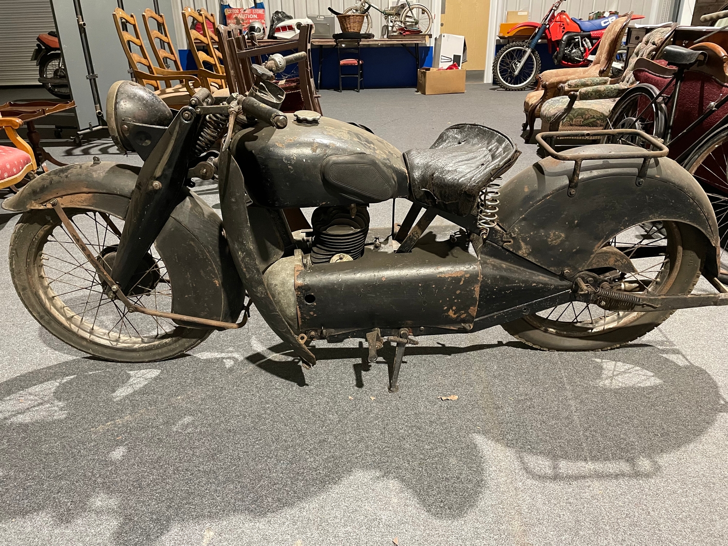 Francis Cruiser 39 motorcycle. 1939. 250cc. Original tin ware