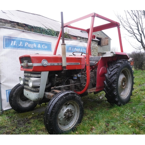 1972 Massey Ferguson 135 tractor, factory fitted power steering and pickup hitch, safety frame, Flexicab cladding, only 1152hrs recorded. SN. 406239. Reg. MEP 25K Old log book and V5c. A clean classic.   We are informed that this tractor was purchased new by Powys Council and used at Newtown College. During late 1980's it was overhauled and refurbished in the college workshop where a new rev counter was fitted. subsequently only used at the college for training purposes until sold.