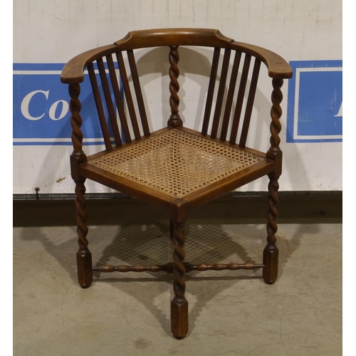48 - Rush seated corner chair on barley twist legs