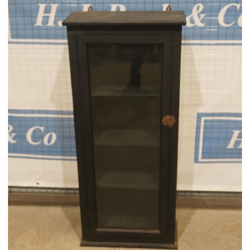 19 - Glass fronted pine wall cabinet 44x19