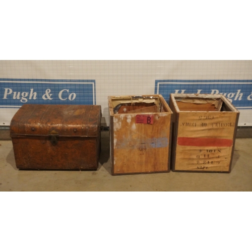 9 - Metal trunk and 2 tea chests