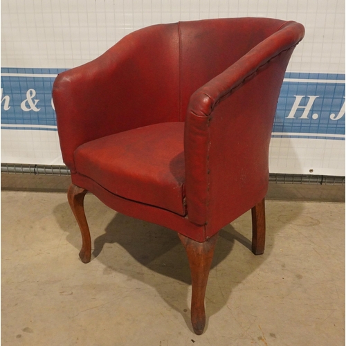 15 - Early leather upholstered tub chair