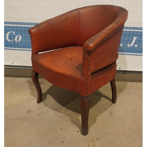 14 - Early leather upholstered tub chair
