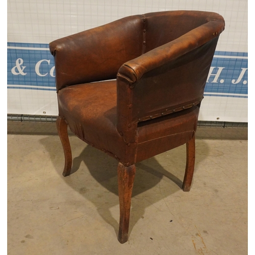16 - Early leather upholstered tub chair