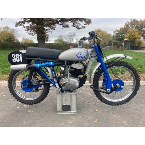 Greeves Hawkstone scrambler. 1950s. Owned by Jim Allen. Out of a private collection and has been stood for many years, was running when stored but will now need recommissioning. Rebuilt engine. No docs. Frame no. 8537/205AS