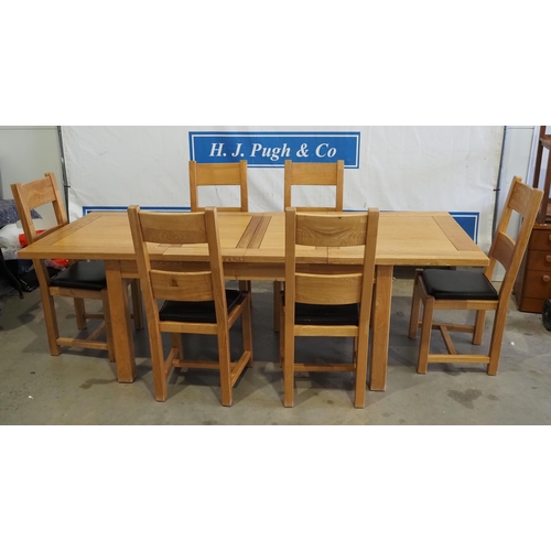4 - Light oak dining table with 6 chairs 92 x 36