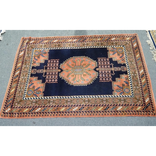 9 - Blue and red Aztec pattern wool rug 78x55