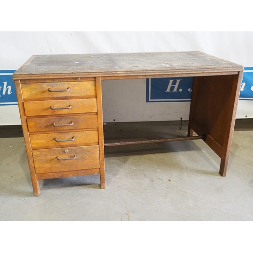 43 - Oak desk with 5 side drawers 48 x 24