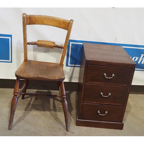 15 - Elm chair and chest of 3 drawers