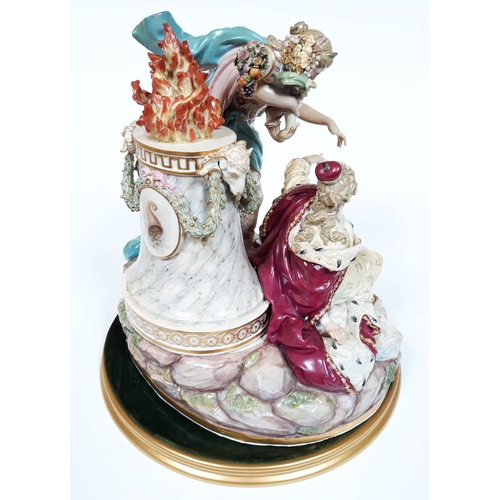 1 - A late 19th Century Meissen figure group depicting a fallen female figure wearing a crown, above her... 