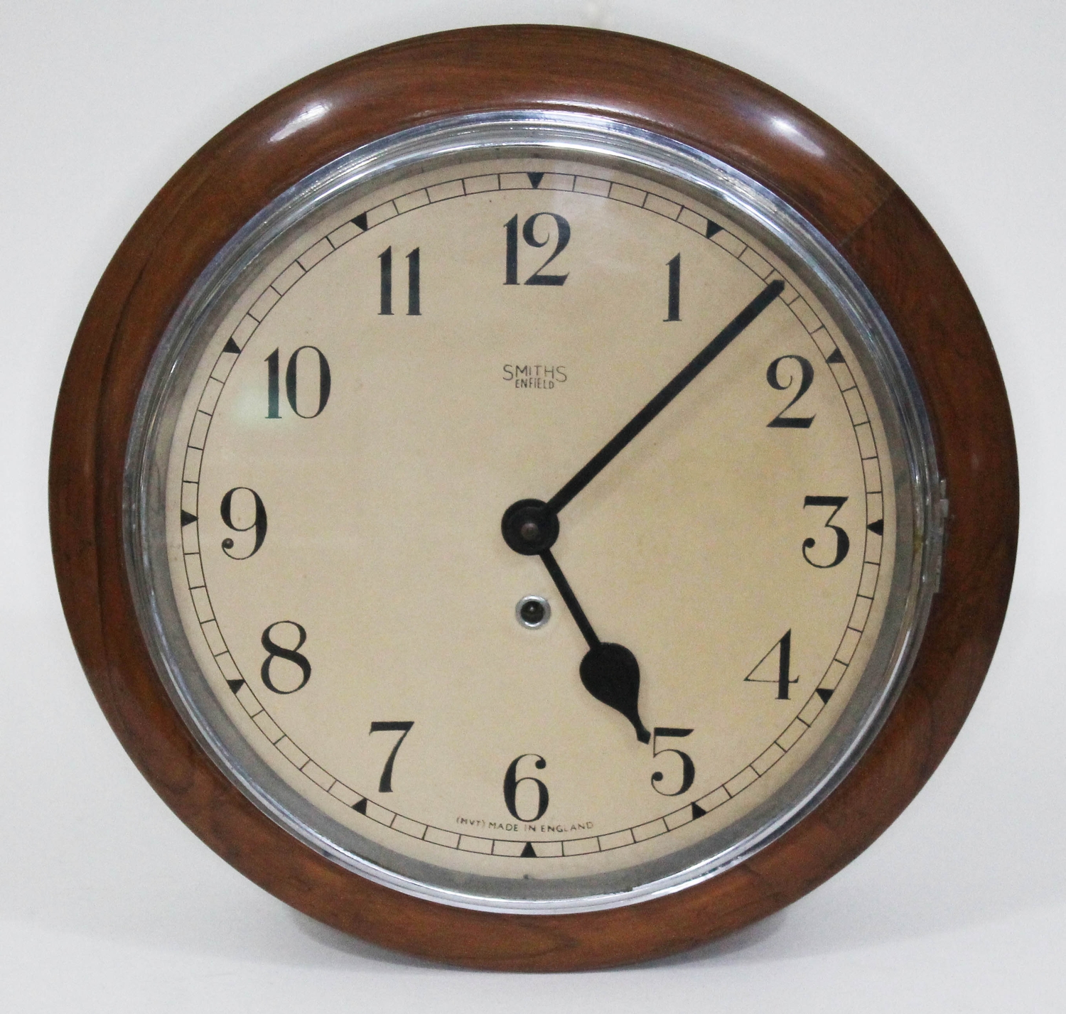 A Smiths Enfield spring driven round wall clock circa 1930, total diam