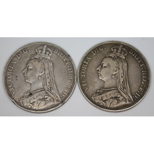 274 - Two Victoria Jubilee head crowns 1891