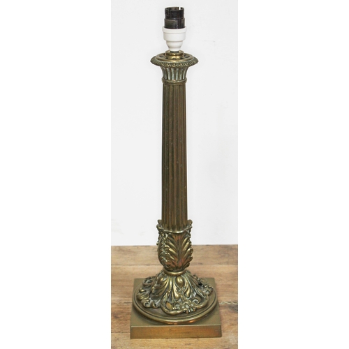 57 - A brass Corinthian column table lamp, height 48cm (including fitting), with shade.