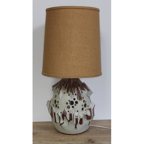 475 - A retro stoneware lamp and shade, height 75cm.