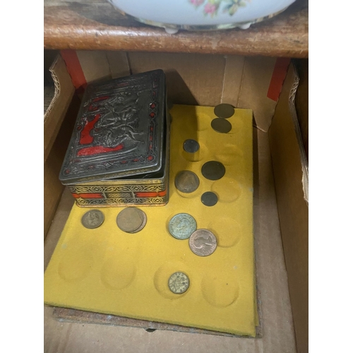 33 - 3 coin collectors trays & tin with coins