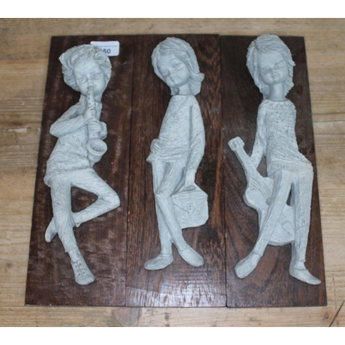 8 - 3 composition figures on wooden plinths, labelled 'Kunsthandel Brock Holland'.