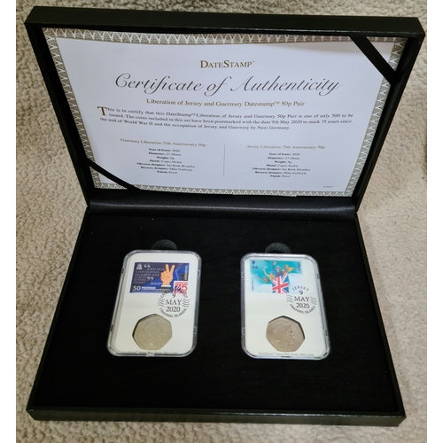 23 - A pair of Channel Islands datestamp 50p pieces, boxed.