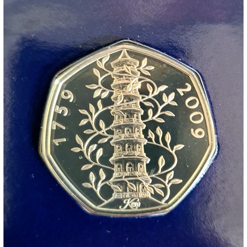 2 - A collection of 50 pence pieces, 50th anniversary of the 50p including 2009 Kew Gardens.