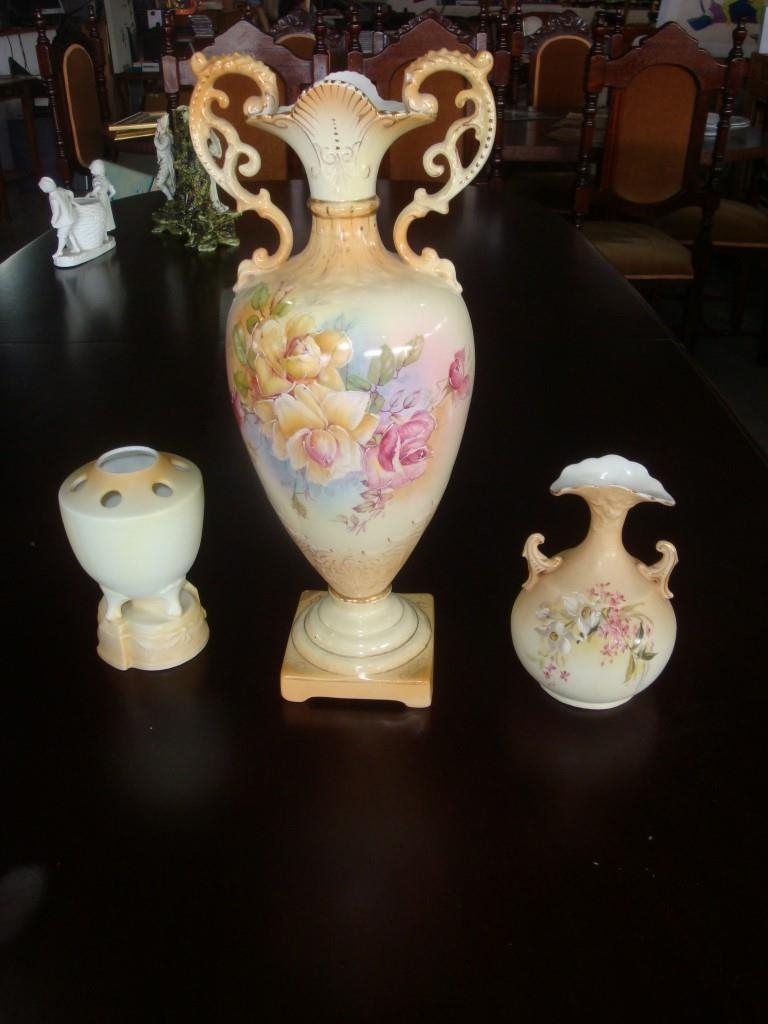 Ornate Porcelain Decorative Vases X3