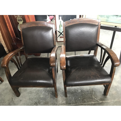 44 - Vintage Leather Padded Brown  Armchairs
