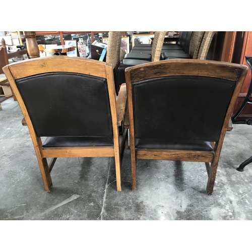 44 - Vintage Leather Padded Brown  Armchairs