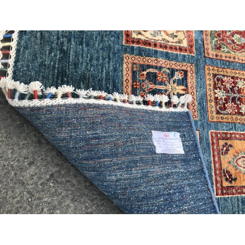 46 - Handmade Persian Design Pakistani New Geometric Blue Carpet (NEW)(204 x 155cm)