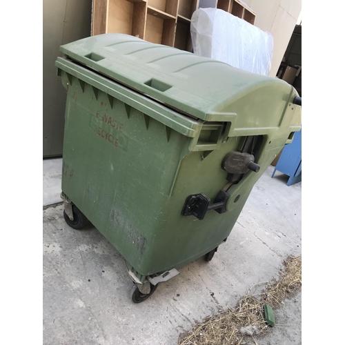 35 - Large Green Trash Can Garbage Container with Attached Lid on Wheels - Code N/A