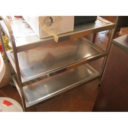 34 - A Three Tier Stainless Steel Serving Trolley