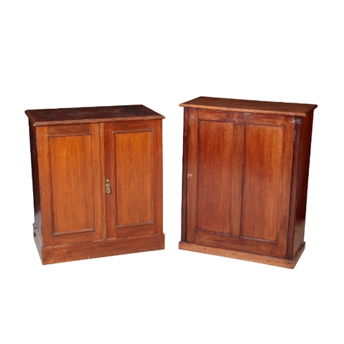 722 - TWO EDWARDIAN MAHOGANY SIDE CABINETS early 20th century, one 85cm high x 76cm wide x 47cm deep; the ... 