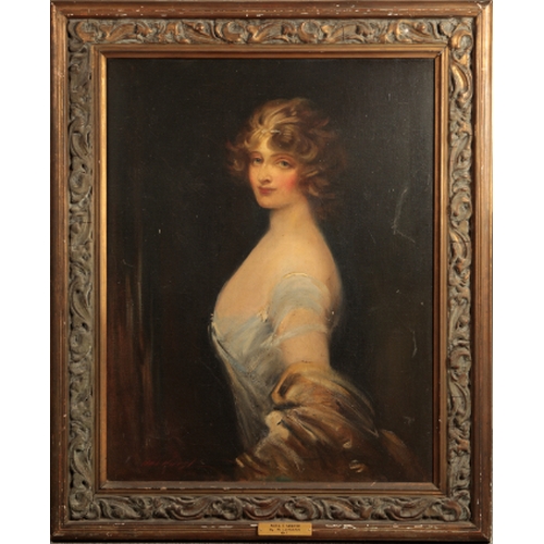 727 - HAL HURST (1865-1938) A portrait of Miss Florence Milner depicted half-length and standing in profil... 