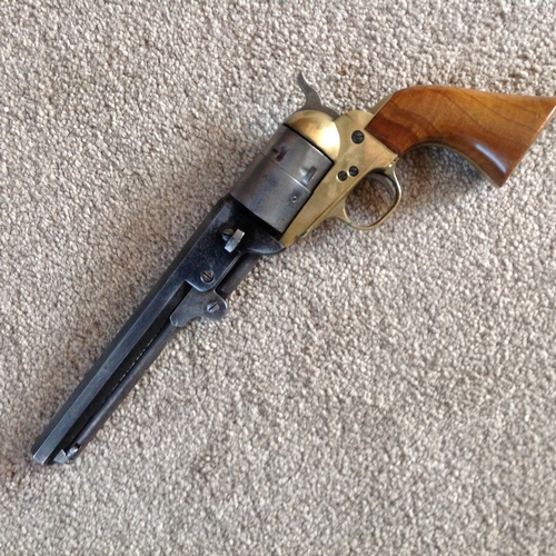 277 - Real quality repro 1860 navy colt  ball and cap pistol  by Henry Krank - plus excellent leather hols... 