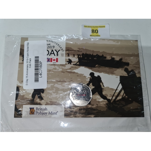 80 - 2019 D-Day Landings 75th Anniversary World War Two. 50p Coin. Pobjoy Mint