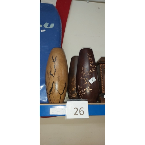 26 - 3 wood vases
