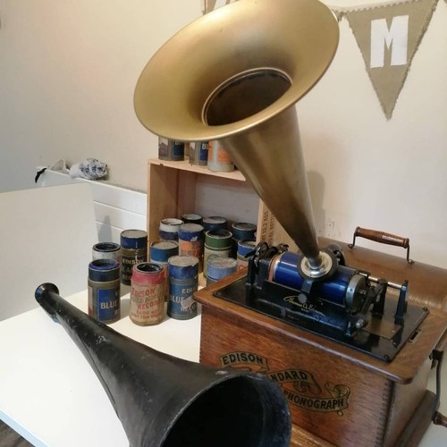 321 - Edison Standard Phonograph with box of wax records. Super example very clean all original in working... 