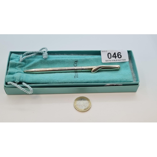 46 - Tiffany and Co 100% genuine. 925 Sterling Silver pen, It writes well. Original Box and pouch. 26g