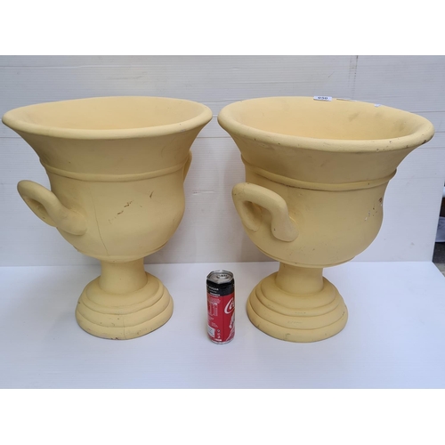 50 - Pair of large, yellow painted, wooden Grecian planters.