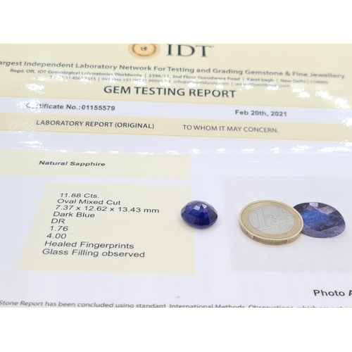 461 - 11.88cts Natural Sapphire Oval mixed cut. IDT certificate .