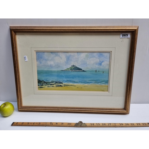 65 - Good sized original watercolour of a St Michael's mount, Cornwell, signed bottom right by artist 'E.... 