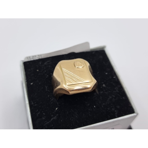 9 - A gentleman's 14 carat rose gold signet ring, with engine turned detail. Ring size U, weight 8.5g. A... 