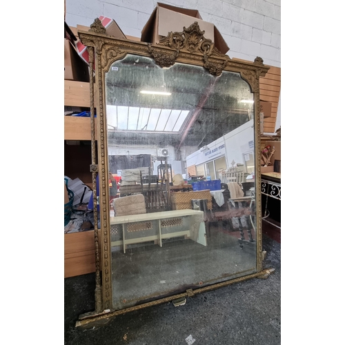378 - Star Lot : Huge Irish Georgian over mantle mirror with a very ornate architectural frame with floral... 