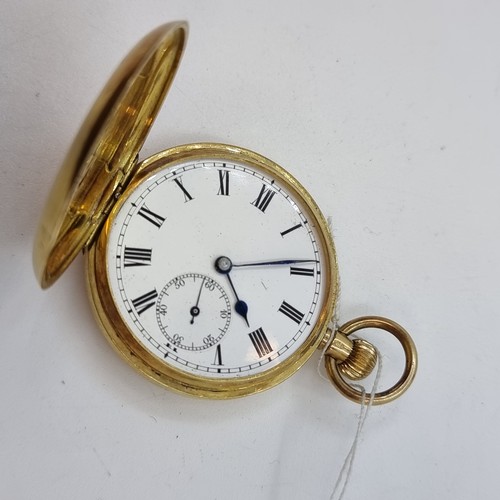 2 - Star Lot : A vintage 18K gold (stamped 18K) pocket watch, with enamelled Roman numeral faced dial an... 