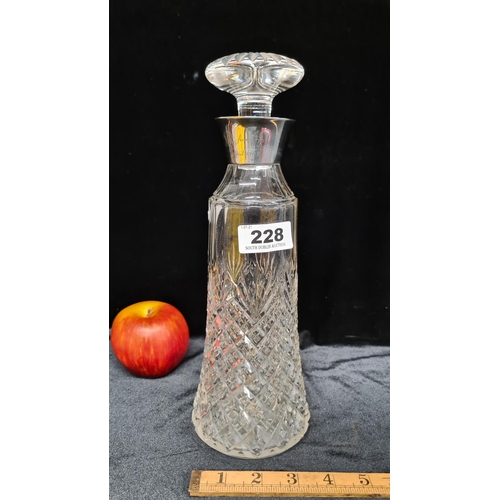 228 - Star lot: Stunning antique cut crystal decanter with sterling silver collar, marked Newcastle, incis... 