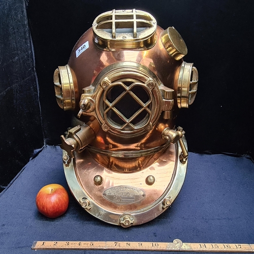 340 - Star Lot : A very heavy, Full size brass and copper reproduction of a US Navy Diving Helmet No. 5. M... 
