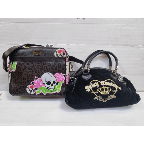 398 - A Paul's Boutique brown leather leopard print satchel handbagwith skull and rose print and a Juicy C... 
