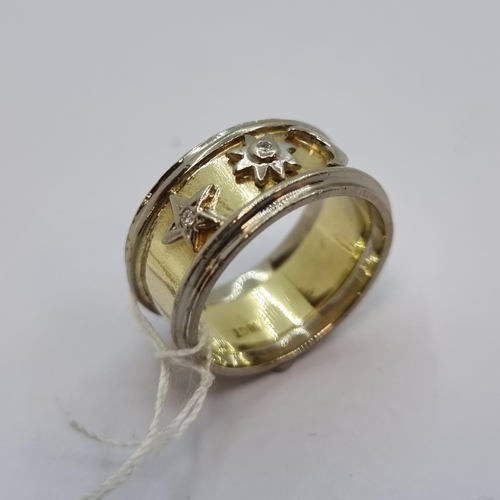 457 - Star Lot : Super heavy 18ct gold antique ring, Star, Moon and sun ring with Diamonds. Size N 8.75 g