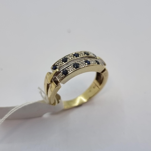 458 - Star Lot : New heavy double row ring with diamonds and 9  sapphires. 4g  size N