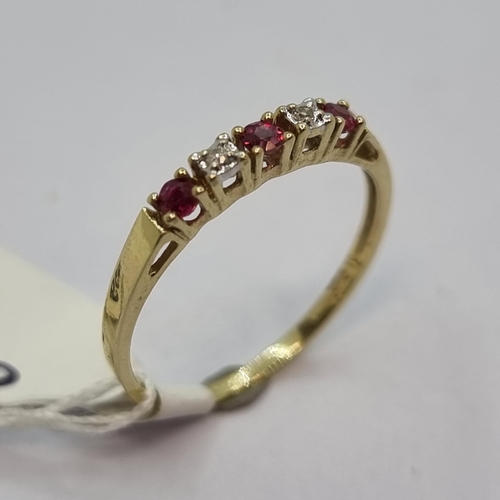 459 - Star lot : New 9ct yellow gold with Diamonds and rubies 5 stones. Size m