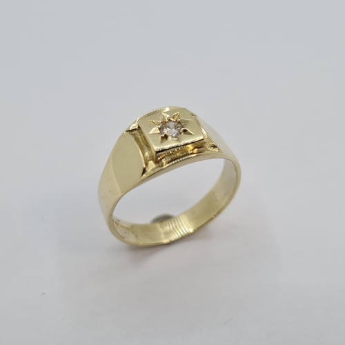 9 - An Irish hallmarked ring of 9K gold (stamped 375) with diamond star setting mount. Ring size L, weig... 