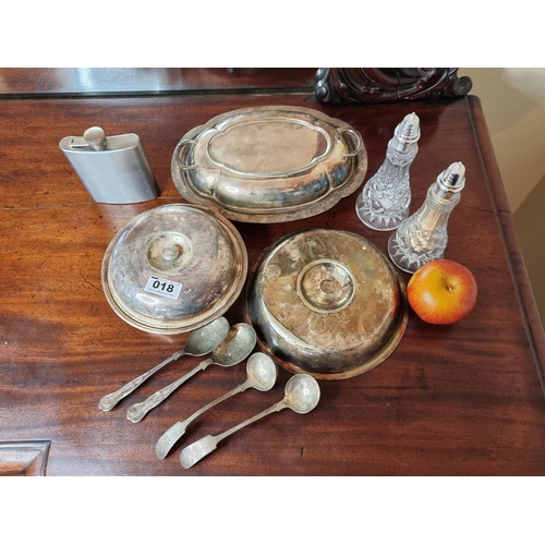 18 - A mixed serving lot including four EPNS spoons, Two EPNS serving dishes and two very large Crystal S... 