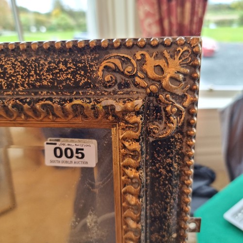 5 - Huge contemporary bevelled mirror with a speckled black and gilt frame and foliate and beaded detail... 